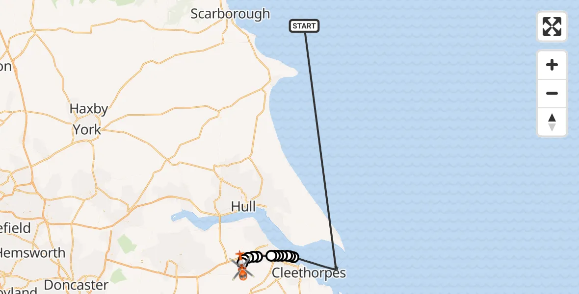 Flight route Coastguard Helicopter North Sea - Humberside Airport, 20 October 2026, 10:22