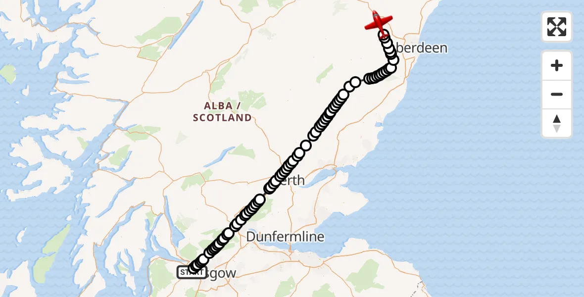Flight route Air Ambulance Aircraft Glasgow Airport - Aberdeenshire, 20 October 2026, 10:32