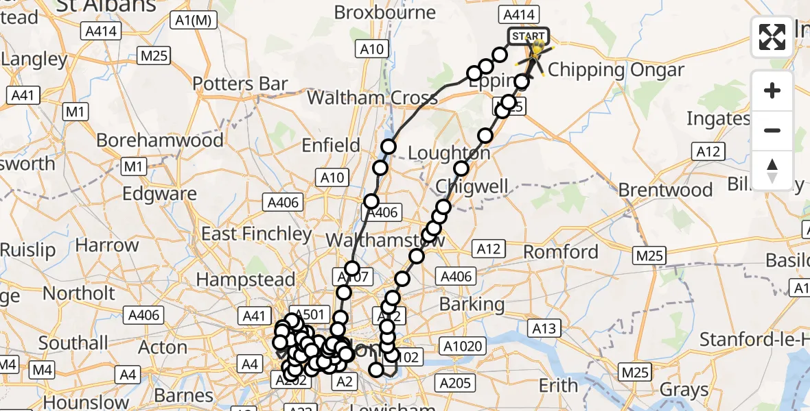 Flight route Police Helicopter North Weald Bassett - Coopersale, 20 October 2026, 10:34