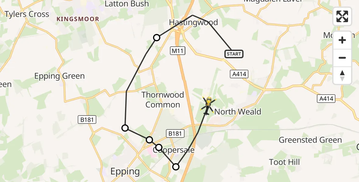 Flight route Police Helicopter North Weald Bassett - North Weald Airfield, 20 October 2026, 10:56