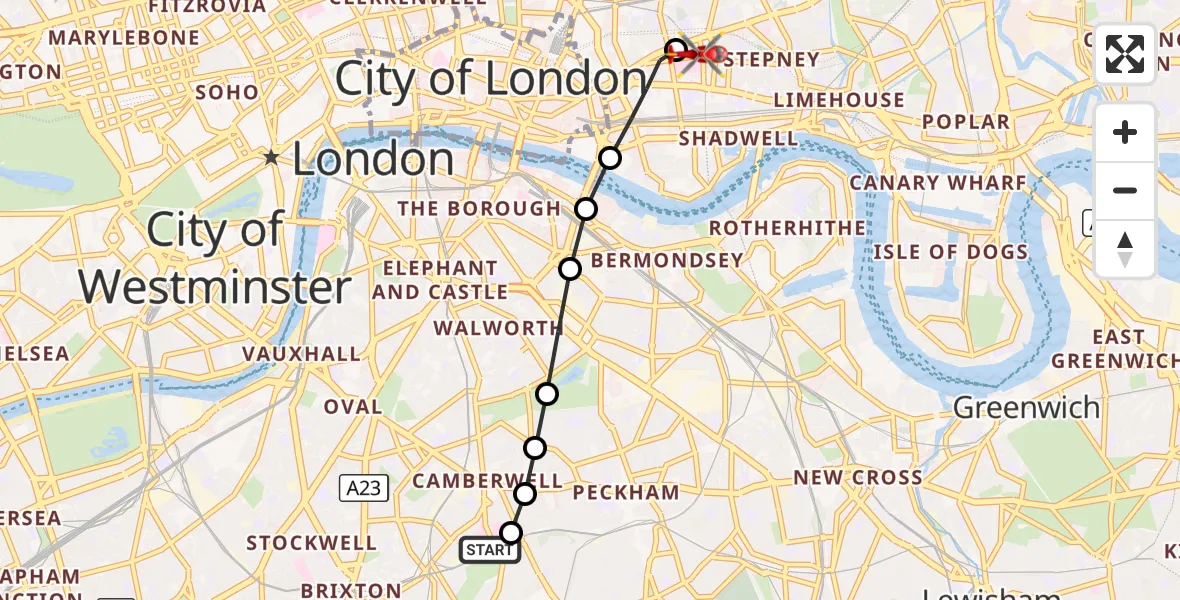 Flight route Air Ambulance Helicopter Kings College London Hospital - Royal London Hospital, 20 October 2026, 11:21