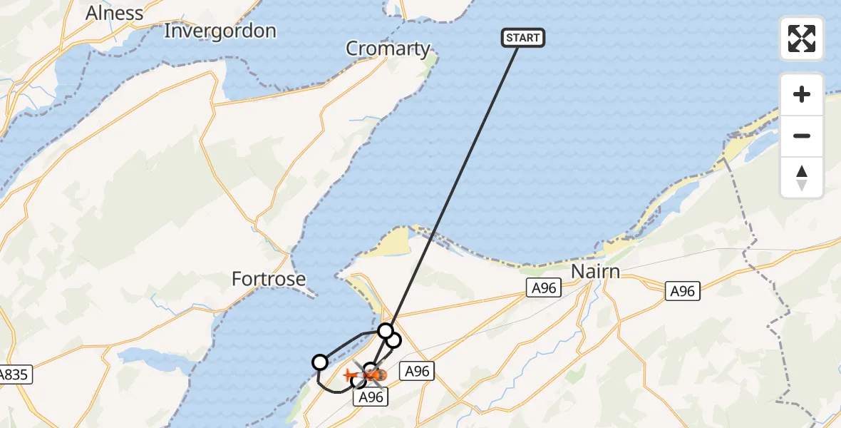 Flight route Coastguard Helicopter North Sea - Inverness Airport, 20 October 2026, 11:29