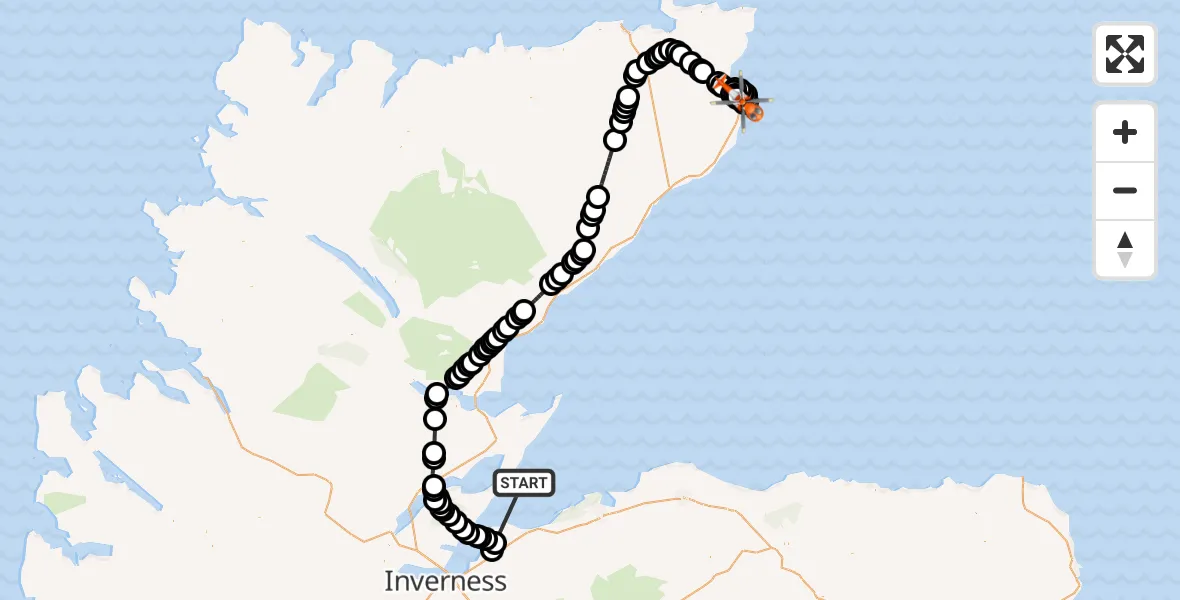 Flight route Coastguard Helicopter North Sea - Wick John O'Groats Airport, 20 October 2026, 11:42