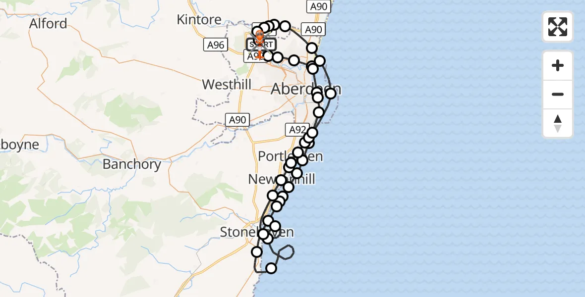 Flight route Coastguard Helicopter Aberdeen International Airport - Aberdeen International Airport, 20 October 2026, 11:55