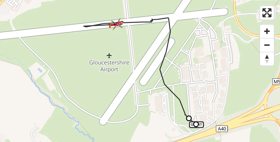 Flight route Air Ambulance Helicopter Gloucestershire Airport - Gloucestershire Airport, 20 October 2026, 12:05