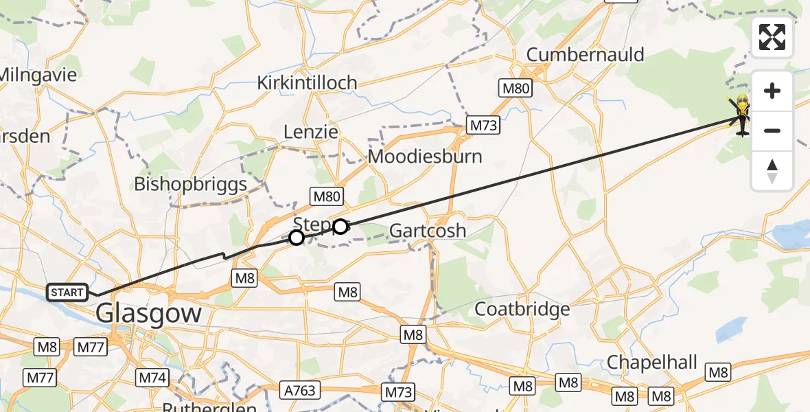 Flight route Police Helicopter Glasgow - Upperton, 20 October 2026, 12:23