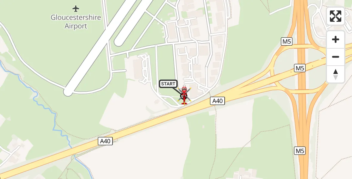 Flight route Air Ambulance Helicopter Gloucestershire Airport - Tewkesbury, 20 October 2026, 12:32