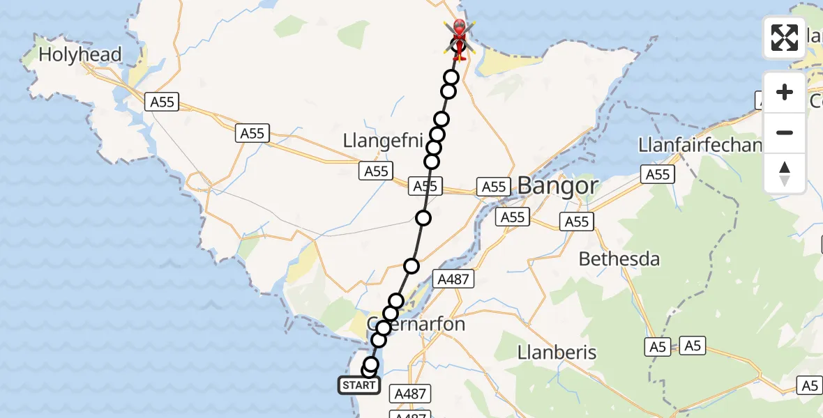 Flight route Air Ambulance Helicopter Caernarfon Airport - Benllech, 20 October 2026, 13:17