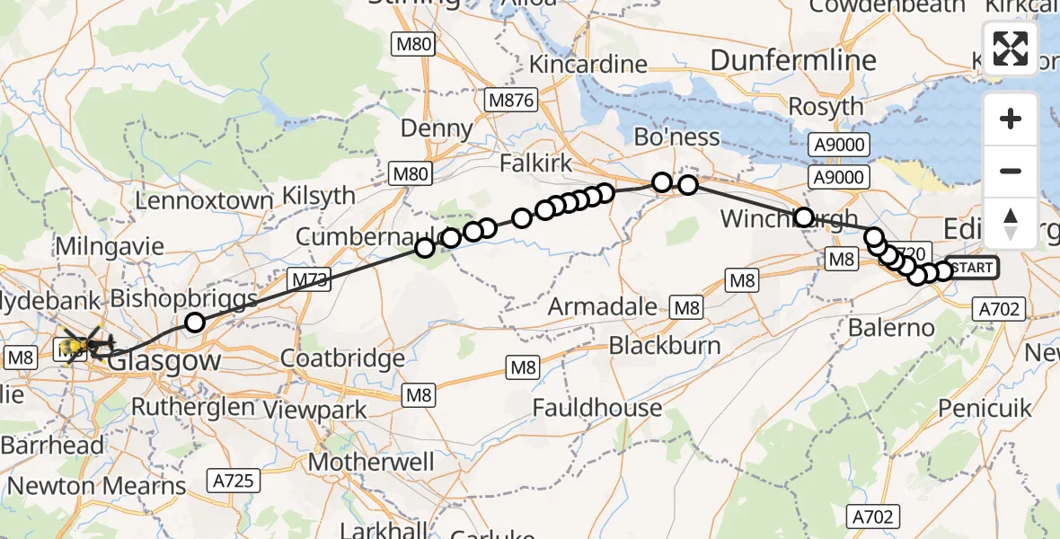 Flight route Police Helicopter Stenhouse - Renfrew, 20 October 2026, 13:25