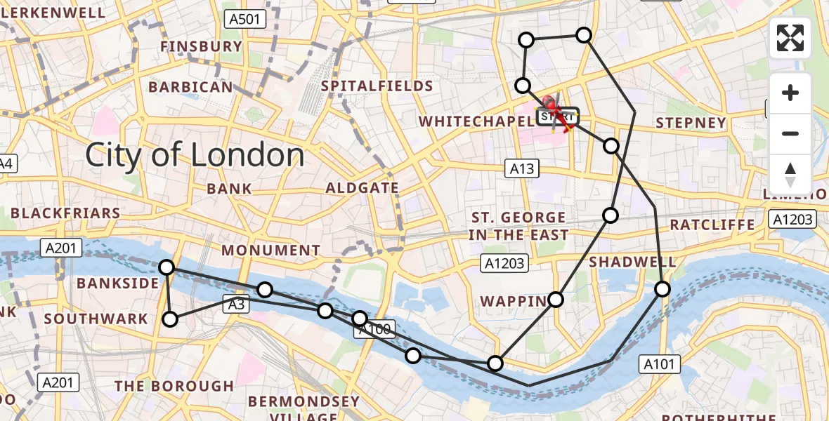 Flight route Air Ambulance Helicopter Royal London Hospital - Royal London Hospital, 20 October 2026, 13:46