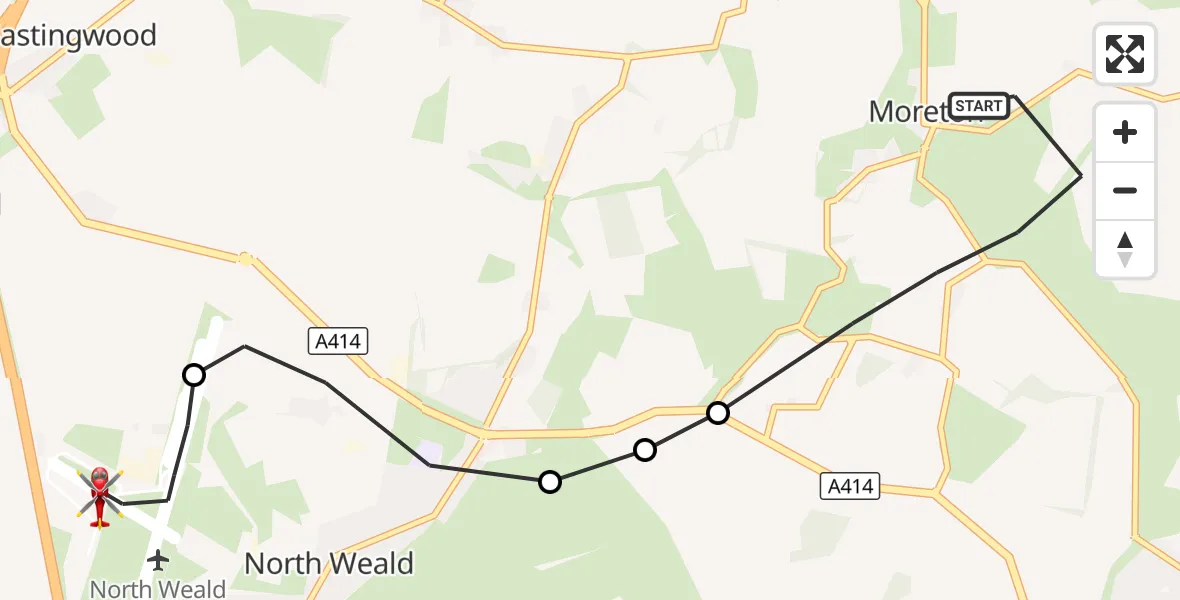 Flight route Air Ambulance Helicopter Moreton - North Weald Airfield, 20 October 2026, 14:04