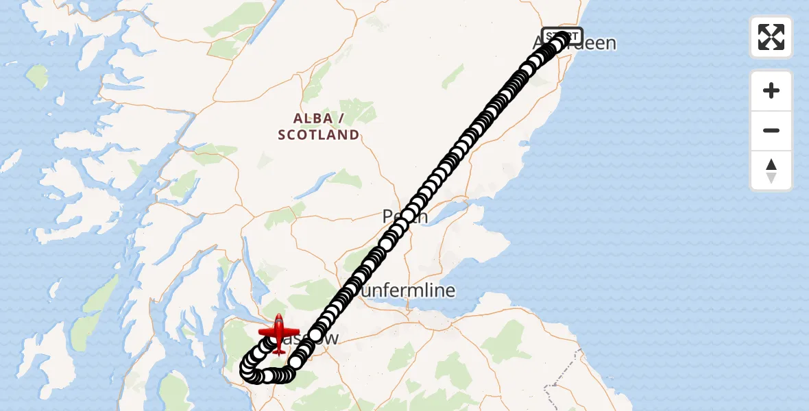 Flight route Air Ambulance Aircraft Bucksburn - Glasgow Airport, 20 October 2026, 14:41