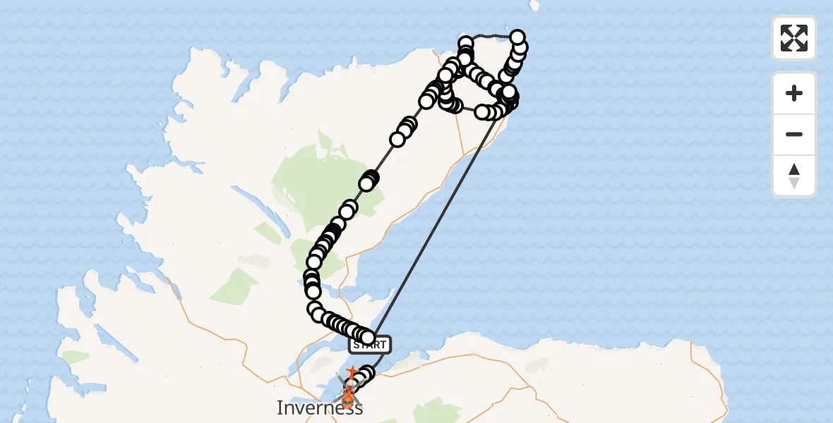 Flight route Coastguard Helicopter North Sea - Inverness Airport, 20 October 2026, 14:49