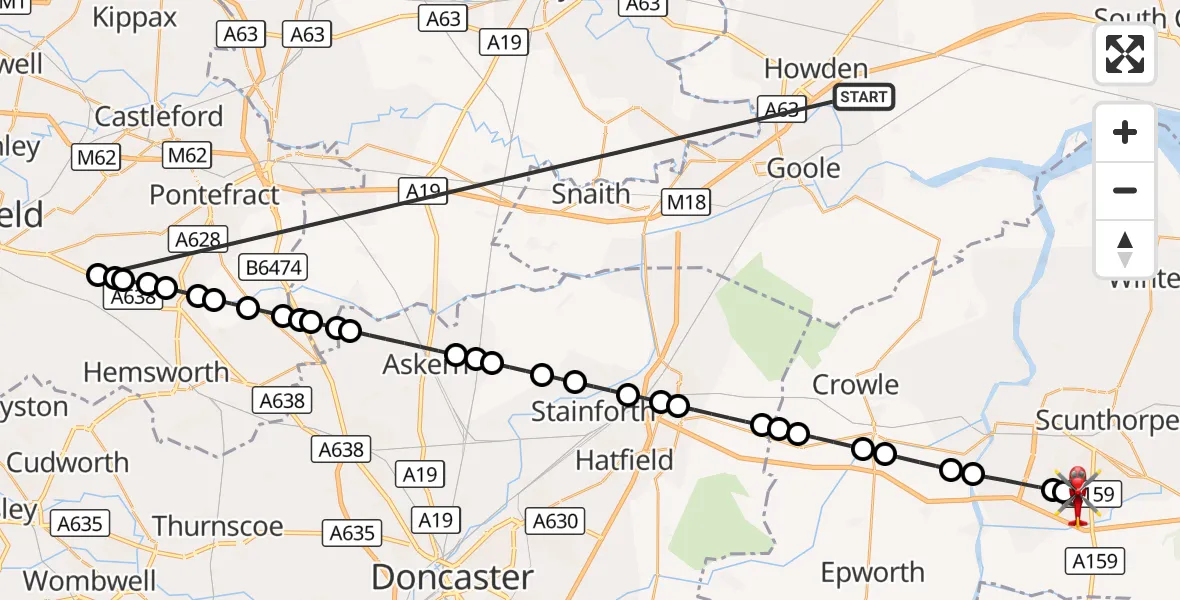 Flight route Air Ambulance Helicopter Balkholme - Yaddlethorpe, 20 October 2026, 16:02
