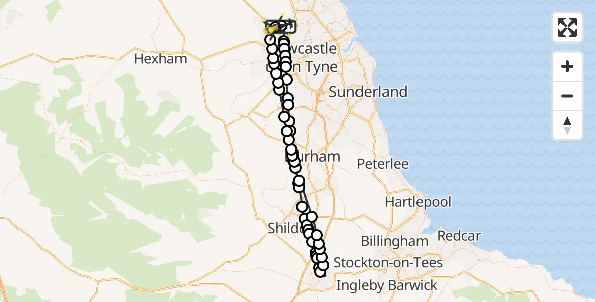 Flight route Police Helicopter Newcastle International Airport - Newcastle International Airport, 20 October 2026, 16:42
