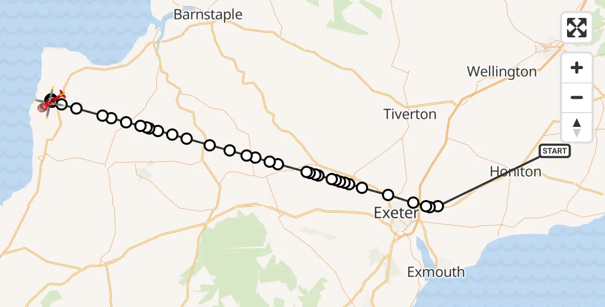 Flight route Air Ambulance Helicopter Stockland - Eastcott, 20 October 2026, 16:50