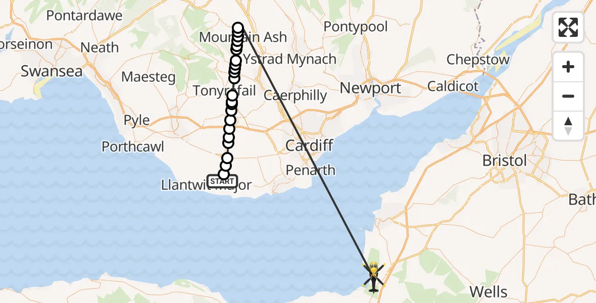 Flight route Police Helicopter MOD St Athan - Burnham-on-Sea, 20 October 2026, 16:56