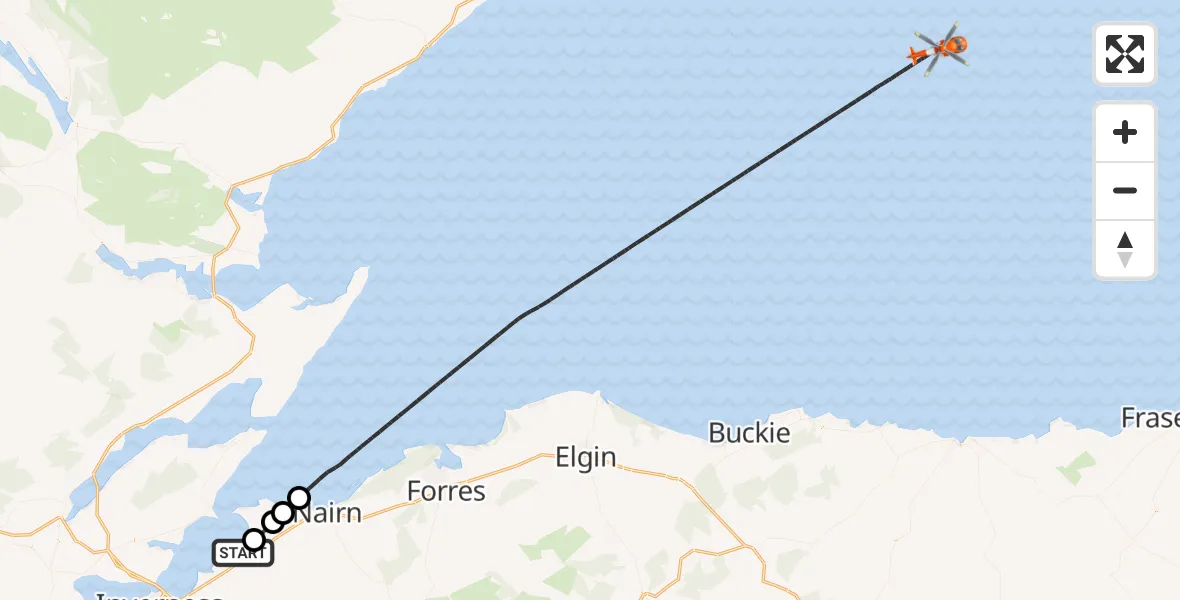 Flight route Coastguard Helicopter Inverness Airport - North Sea, 20 October 2026, 16:57