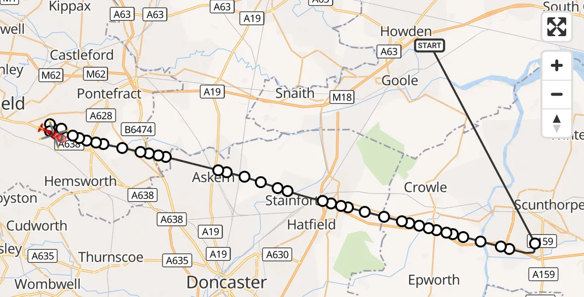Flight route Air Ambulance Helicopter Balkholme - YAA Nostell Helicopter Port, 20 October 2026, 17:06
