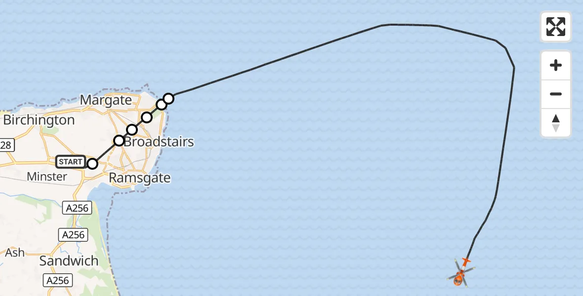 Flight route Coastguard Helicopter Manston Airport - North Sea, 20 October 2026, 17:27