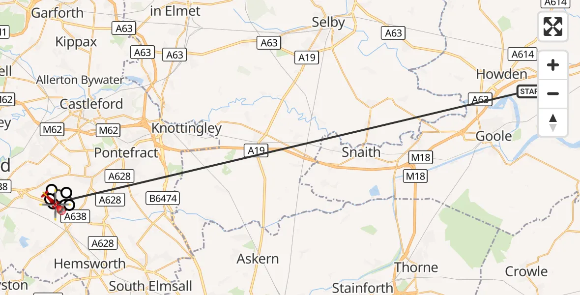 Flight route Air Ambulance Helicopter Balkholme - YAA Nostell Helicopter Port, 20 October 2026, 17:31