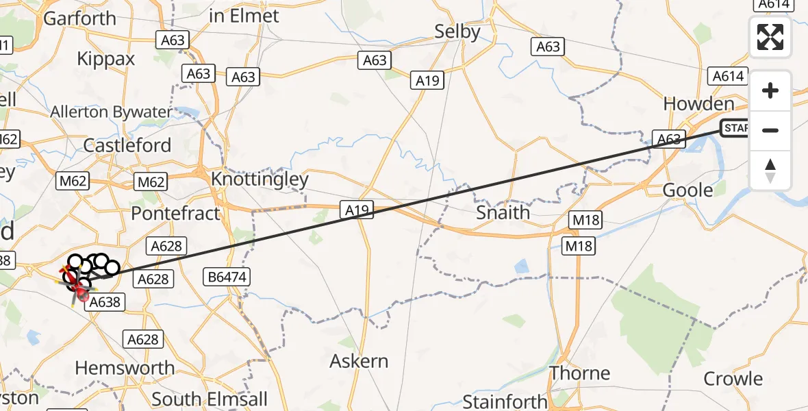 Flight route Air Ambulance Helicopter Balkholme - YAA Nostell Helicopter Port, 20 October 2026, 17:42
