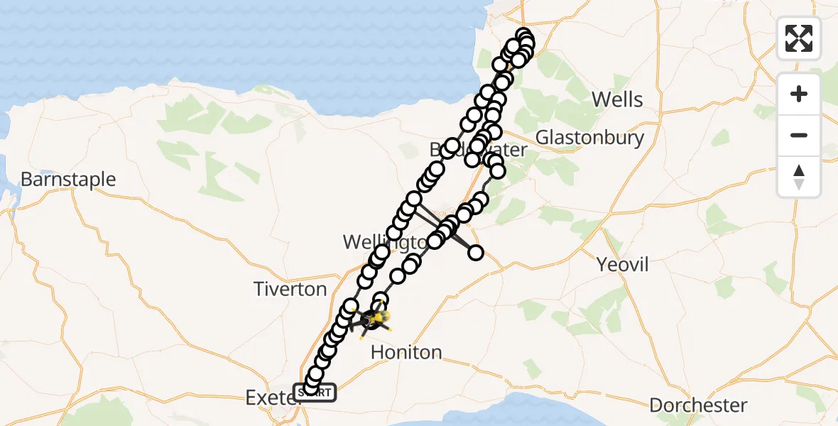 Flight route Police Helicopter Exeter International Airport - East Devon, 20 October 2026, 17:47
