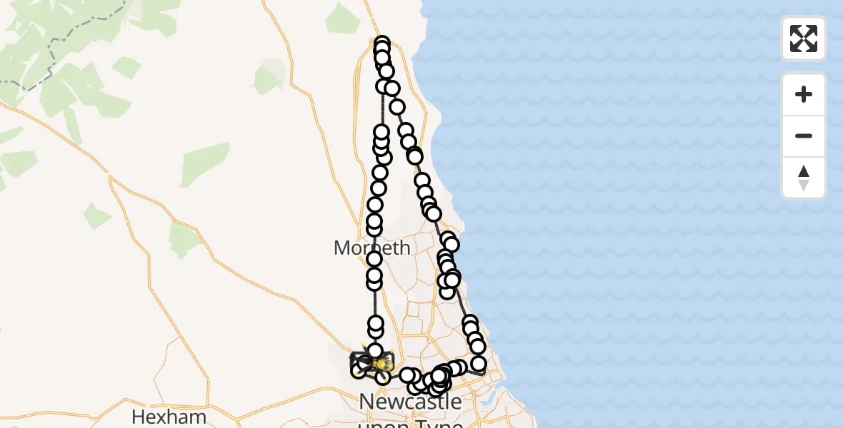 Flight route Police Helicopter Newcastle International Airport - Newcastle International Airport, 20 October 2026, 18:35
