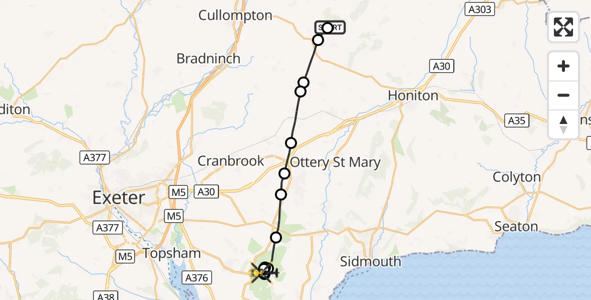 Flight route Police Helicopter North Hill Glider Field - Yettington, 20 October 2026, 18:38