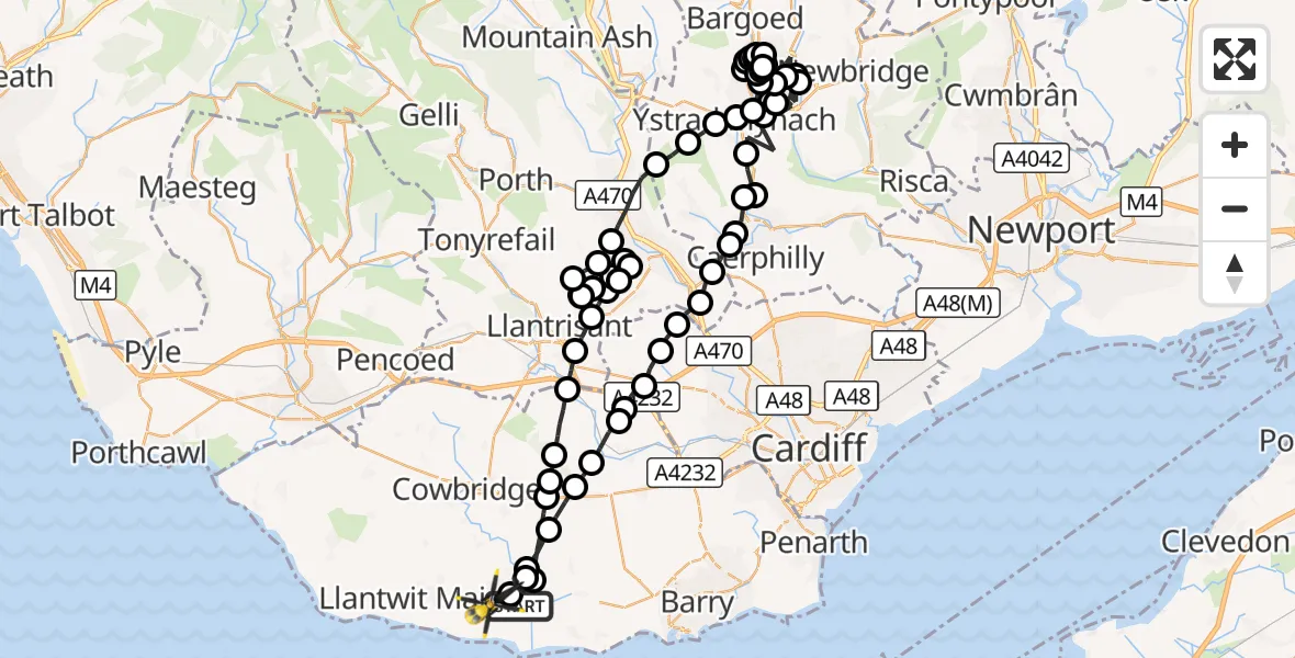 Flight route Police Helicopter St Athan - MOD St Athan, 20 October 2026, 19:07