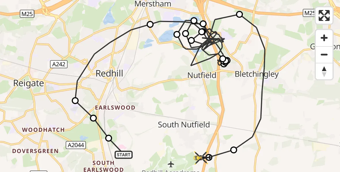 Flight route Police Helicopter Salfords - South Nutfield, 20 October 2026, 20:37
