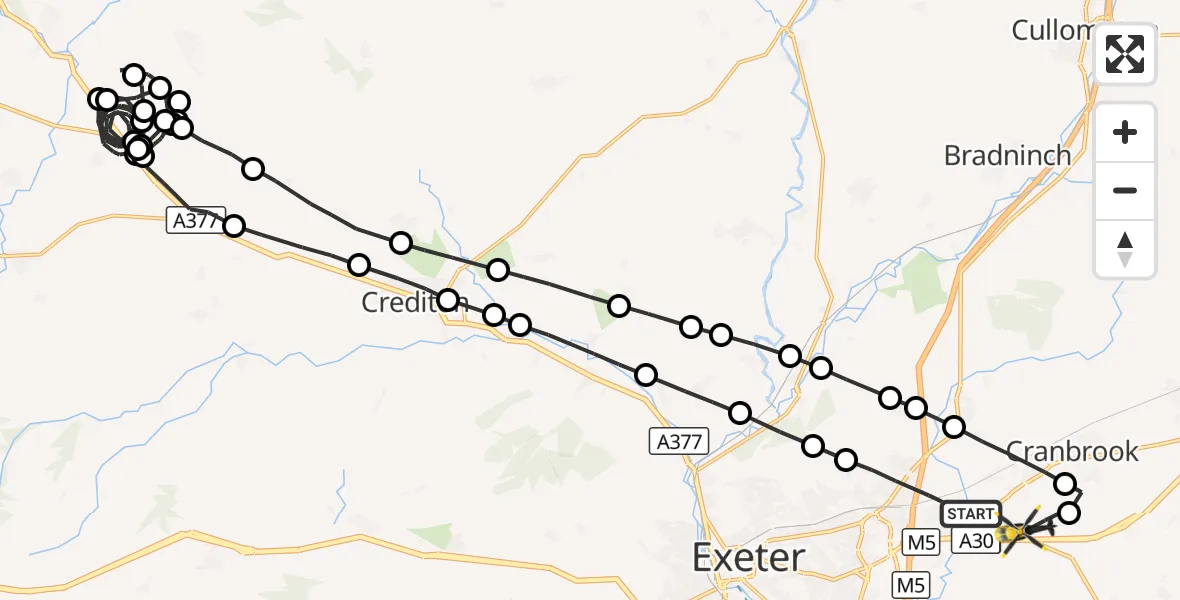 Flight route Police Helicopter West Clyst - Exeter International Airport, 20 October 2026, 21:47
