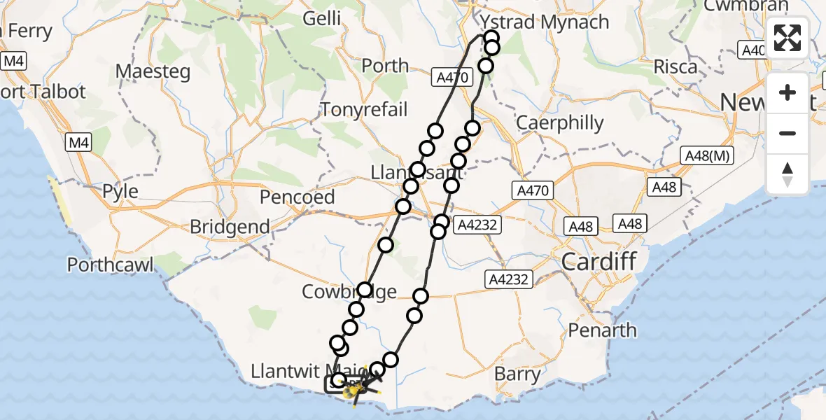 Flight route Police Helicopter MOD St Athan - MOD St Athan, 20 October 2026, 21:54