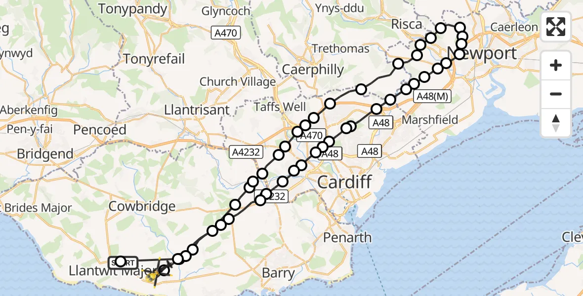 Flight route Police Helicopter Llanmaes - MOD St Athan, 20 October 2026, 23:04