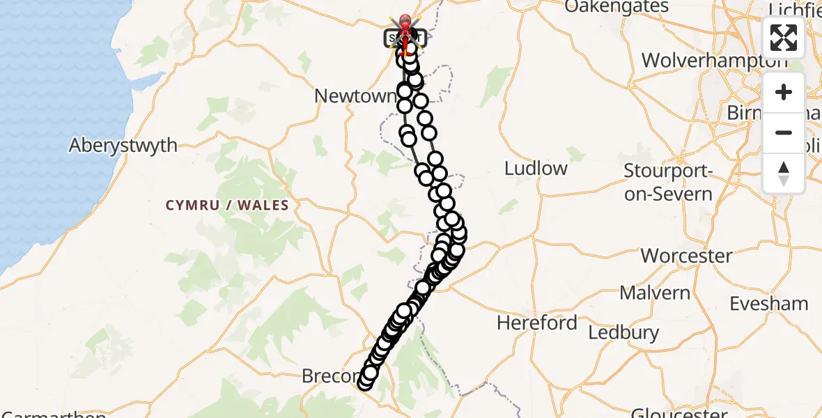 Flight route Air Ambulance Helicopter Welshpool Airport - Welshpool Airport, 21 October 2026, 07:16