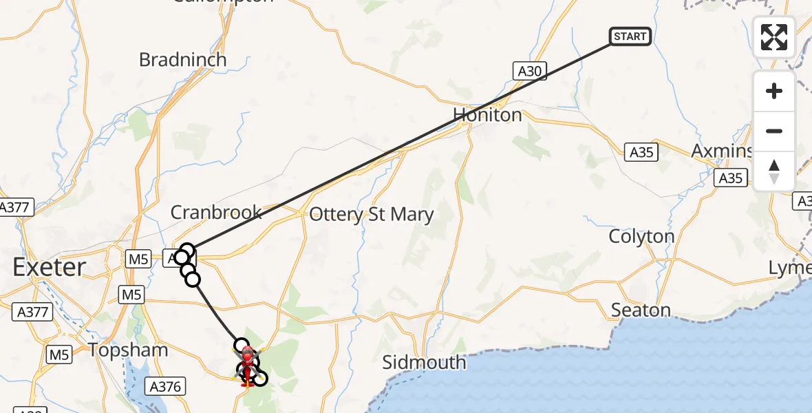Flight route Air Ambulance Helicopter Stockland - East Devon, 21 October 2026, 07:48