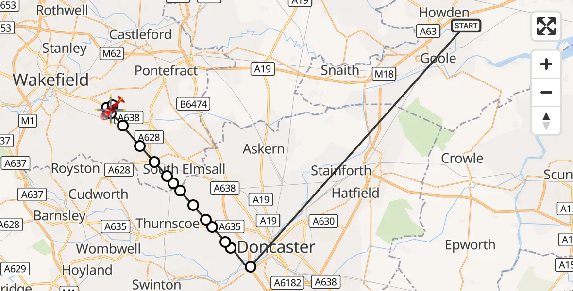 Flight route Air Ambulance Helicopter Balkholme - YAA Nostell Helicopter Port, 21 October 2026, 08:40