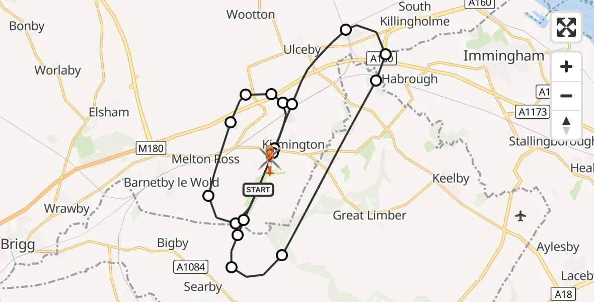 Flight route Coastguard Helicopter Humberside Airport - Humberside Airport, 21 October 2026, 09:20