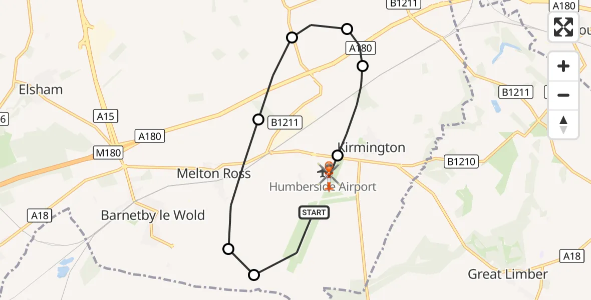 Flight route Coastguard Helicopter Humberside Airport - Humberside Airport, 21 October 2026, 09:37