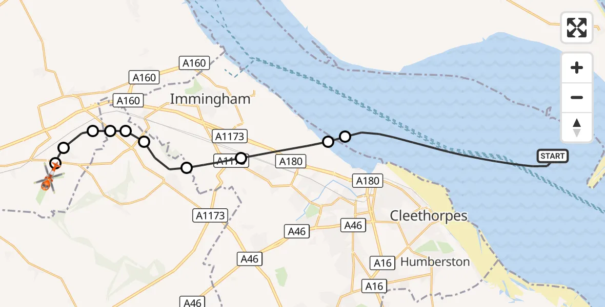 Flight route Coastguard Helicopter North Sea - Humberside Airport, 21 October 2026, 10:33