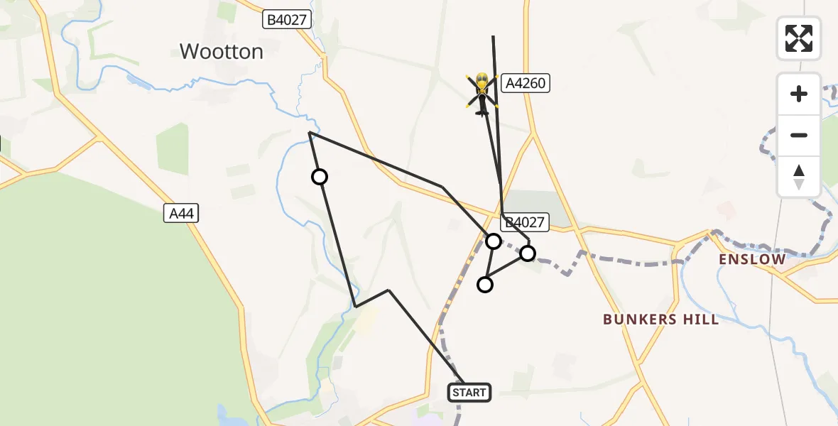 Flight route Police Helicopter Woodstock - Tackley, 21 October 2026, 10:50