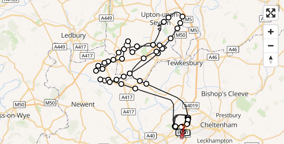Flight route Air Ambulance Helicopter Gloucestershire Airport - Tewkesbury, 21 October 2026, 11:37