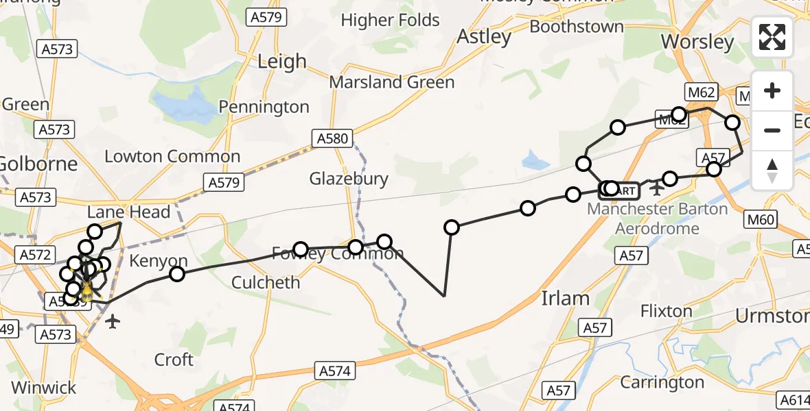 Flight route Police Helicopter Irlam - Newton-le-Willows, 21 October 2026, 11:51