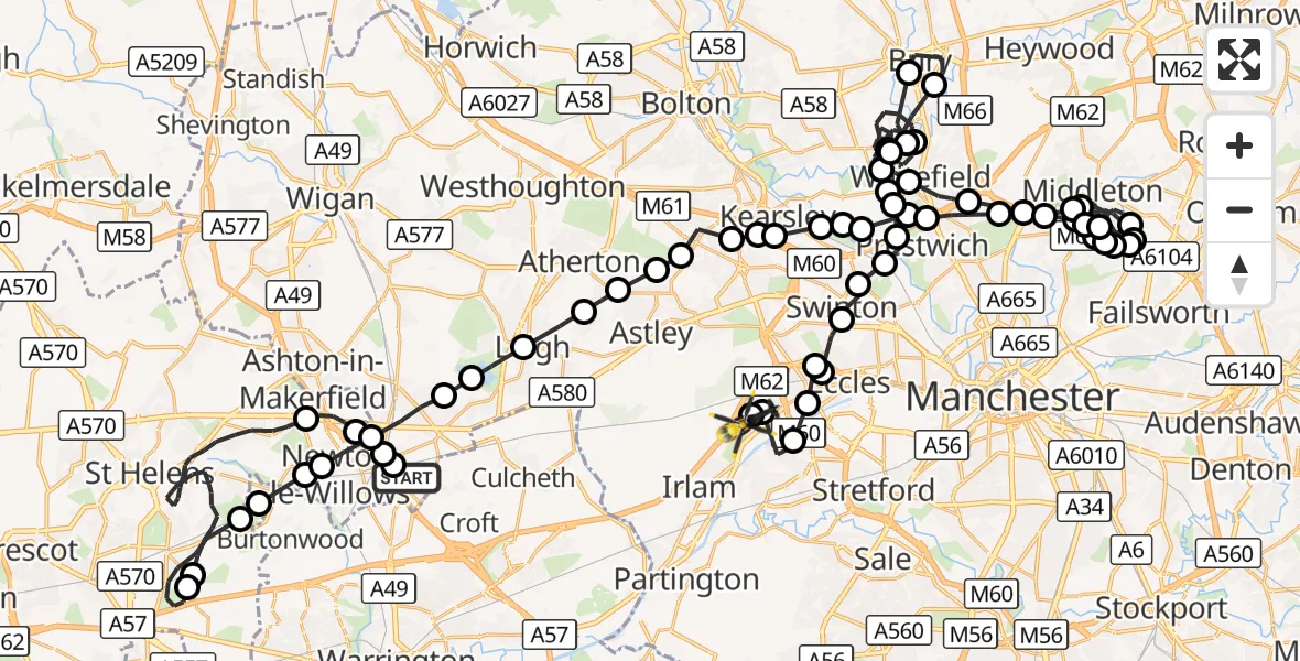 Flight route Police Helicopter Kenyon Hall Farm Airstrip - Manchester Barton Aerodrome, 21 October 2026, 12:07