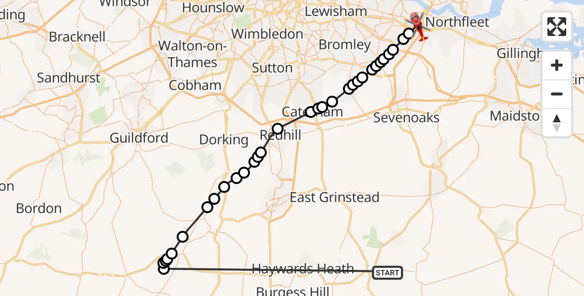 Flight route Air Ambulance Helicopter Buxted - Dartford, 21 October 2026, 12:24