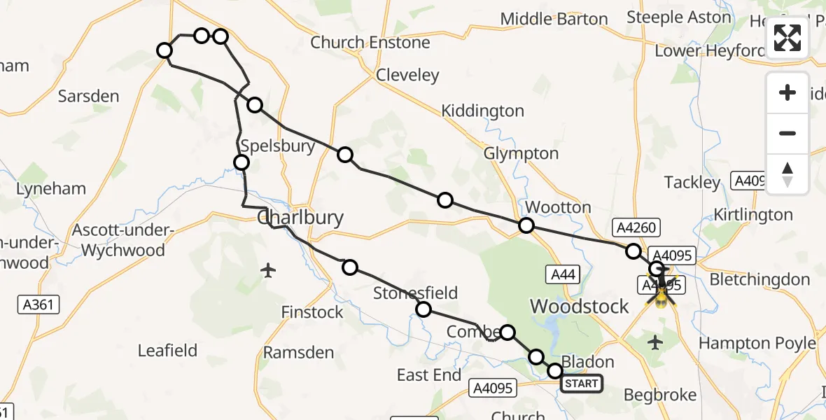 Flight route Police Helicopter Bladon - Shipton-on-Cherwell, 21 October 2026, 12:39