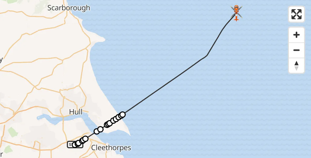 Flight route Coastguard Helicopter Humberside Airport - North Sea, 21 October 2026, 12:42