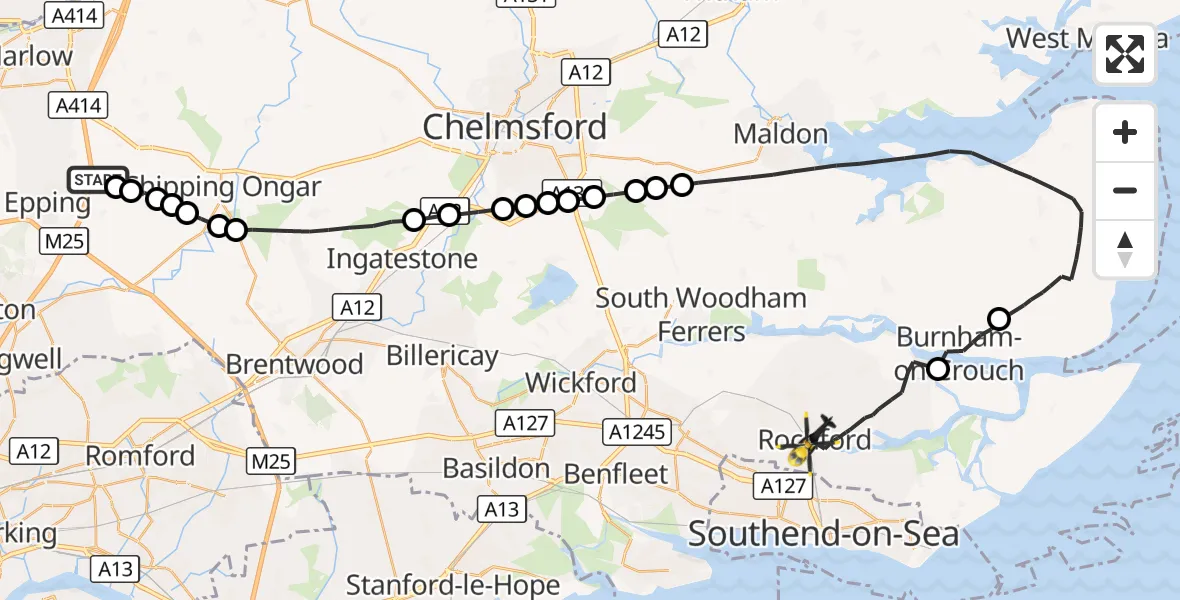 Flight route Police Helicopter North Weald Airfield - Rochford, 21 October 2026, 12:58