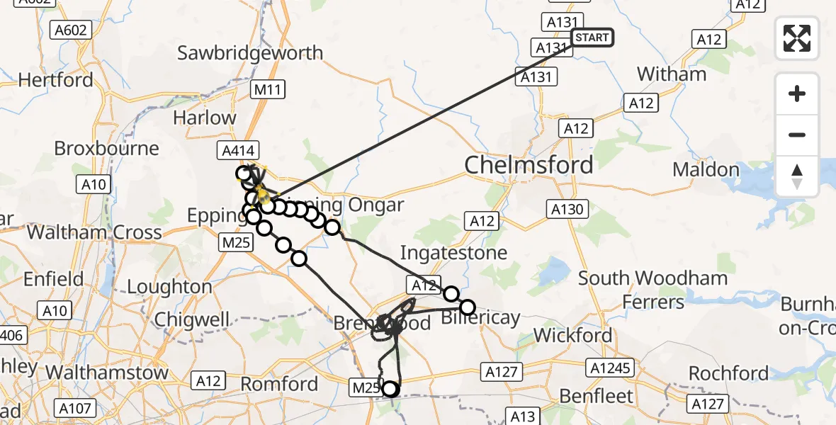 Flight route Police Helicopter Braintree - North Weald Airfield, 21 October 2026, 13:36