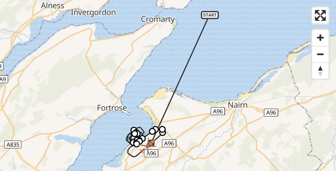 Flight route Coastguard Helicopter North Sea - Inverness Airport, 21 October 2026, 13:53